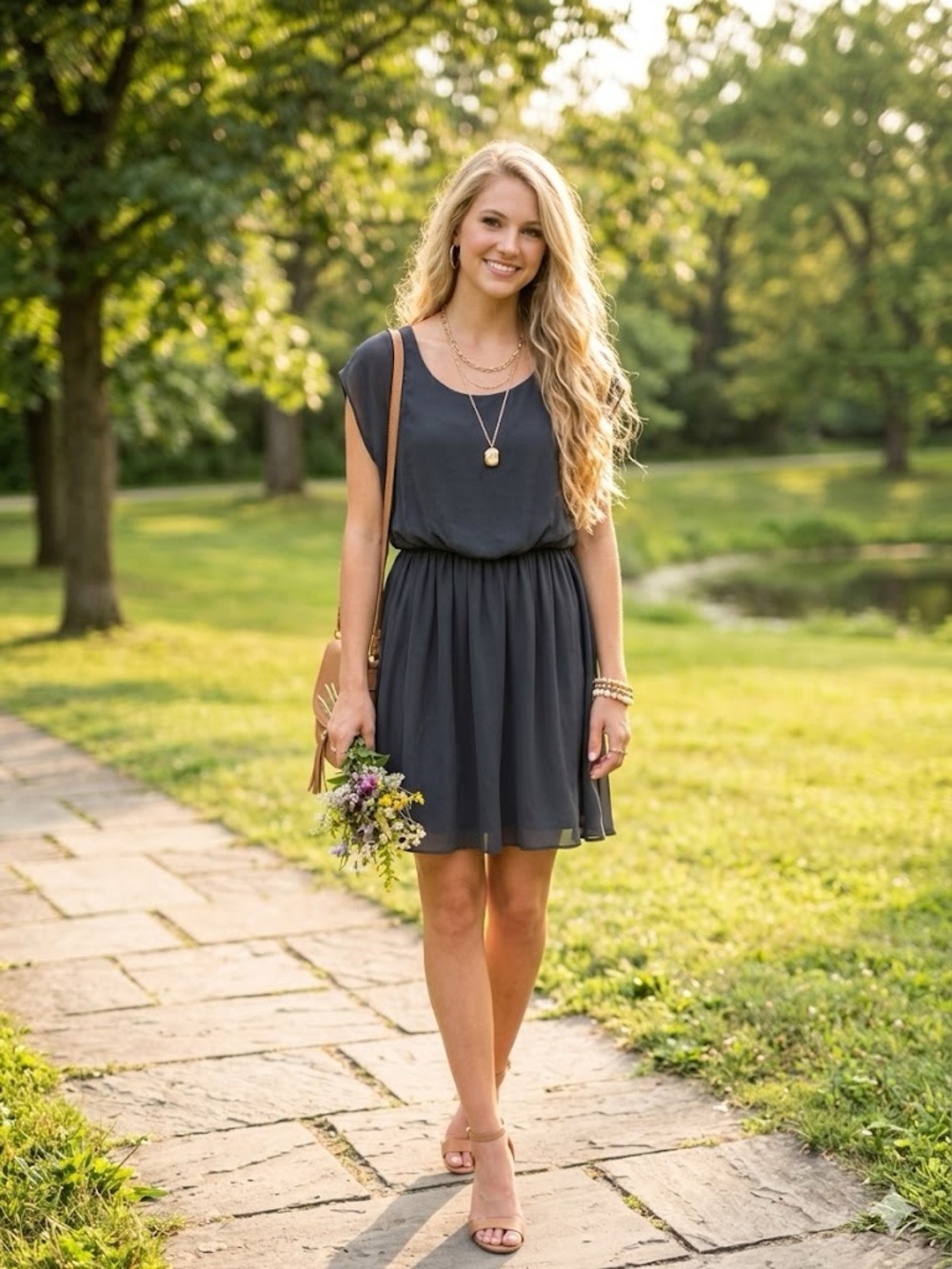 Lush Charcoal Sleeveless Gathered-Waist Mini Dress💖